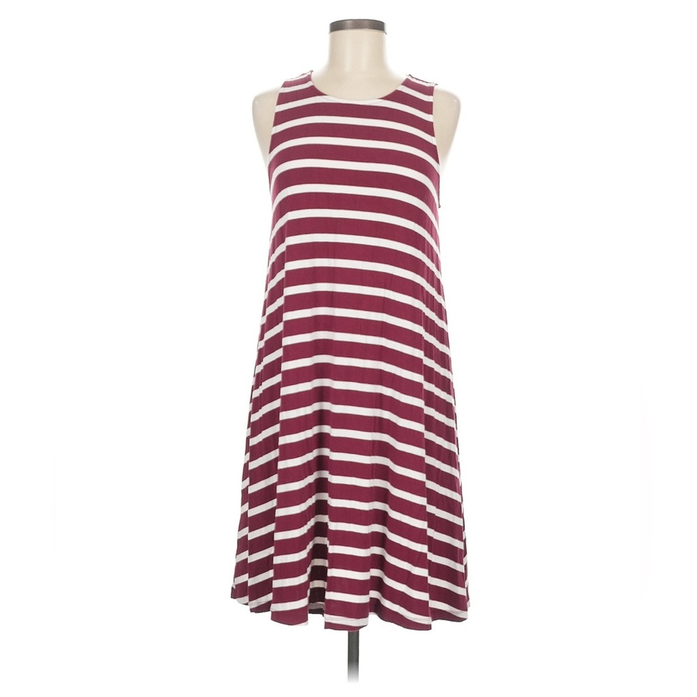 Old Navy Maroon and White Striped swing dress. Sleeveless.